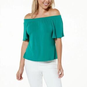 New G by Giuliana Shirt Womens Sz 2X Emerald Green Off-the-Shoulder EcoLuxe Knit